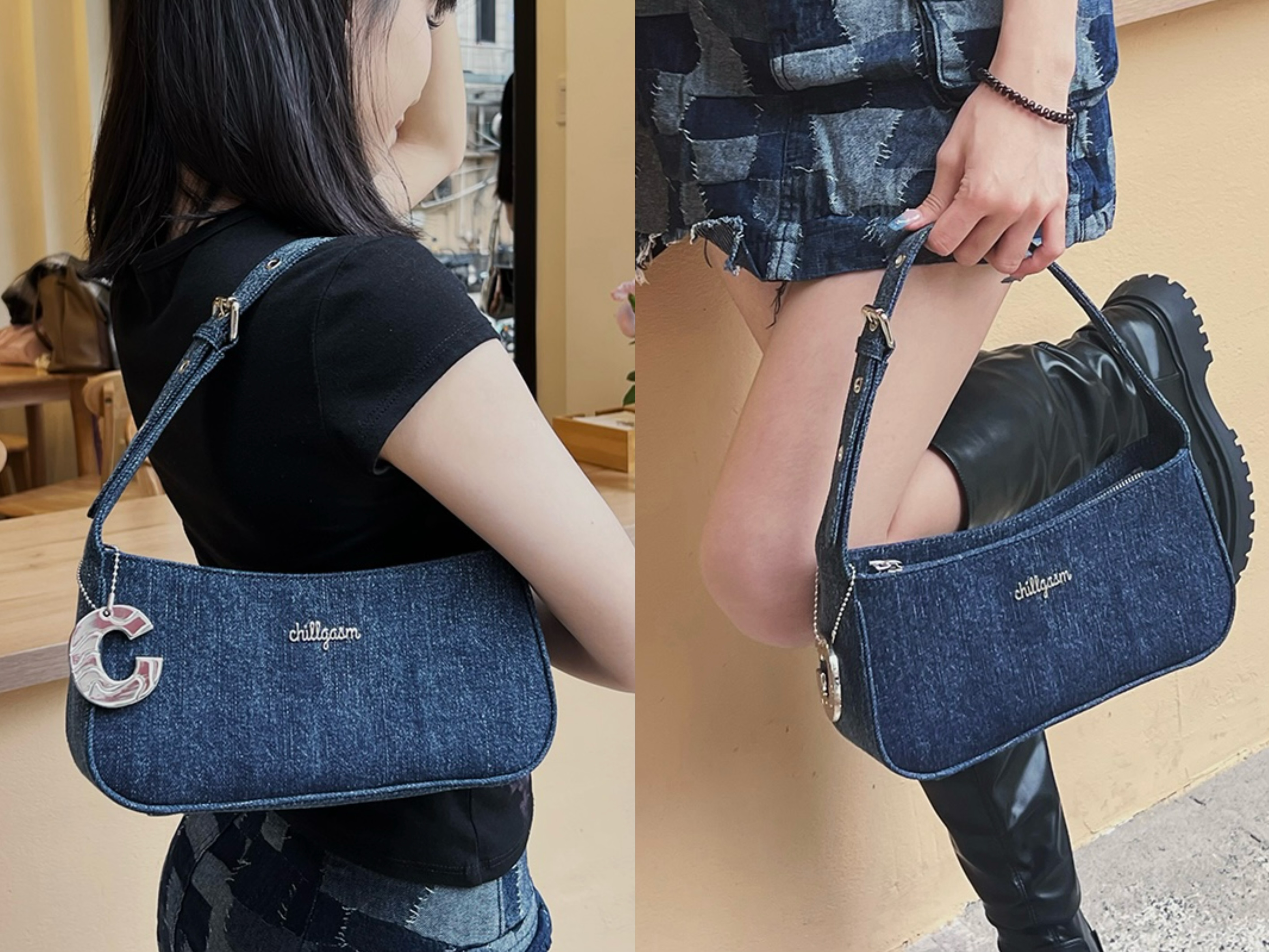 women denim shoulder bag