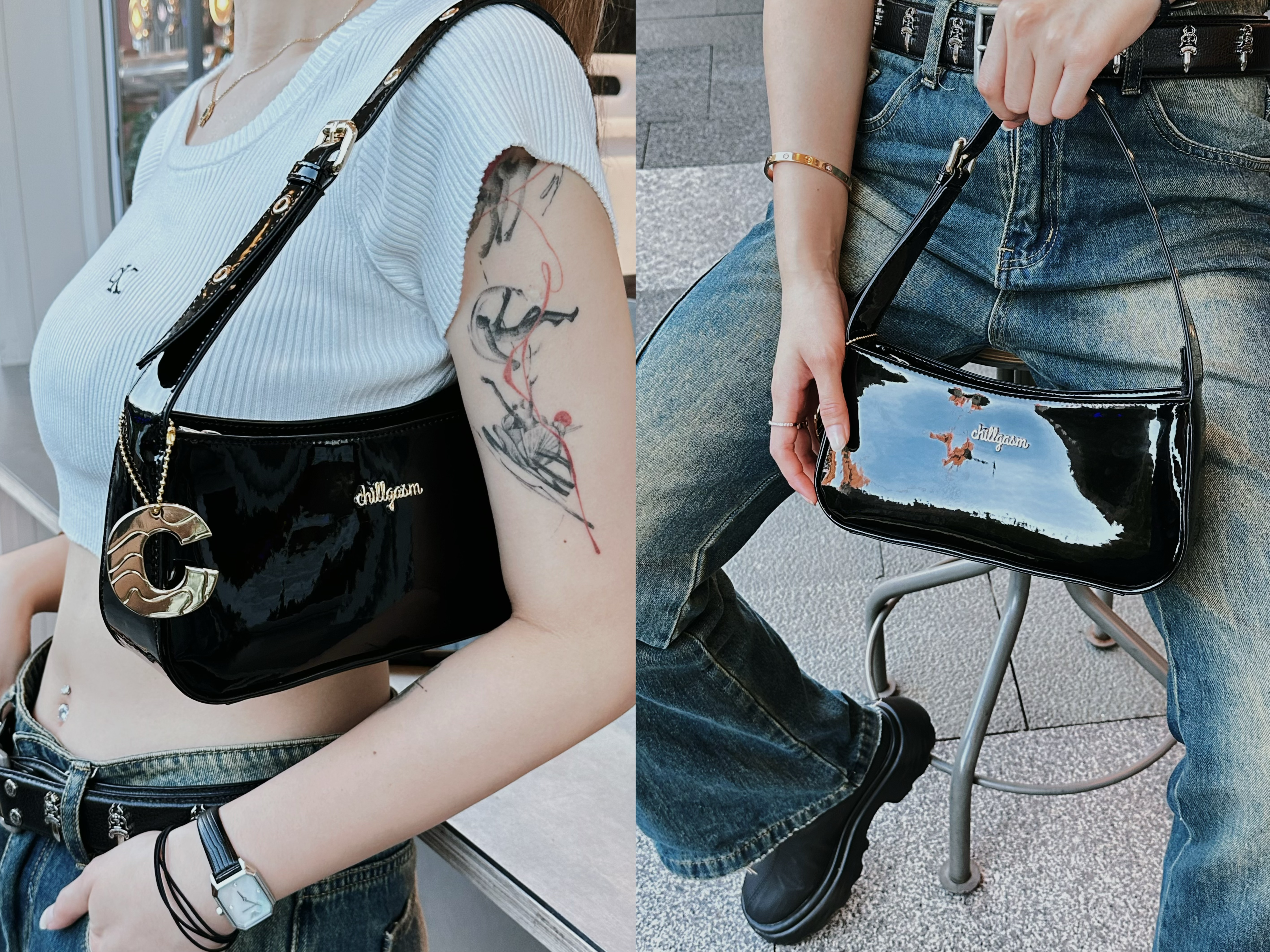 women patent leather shoulder bag