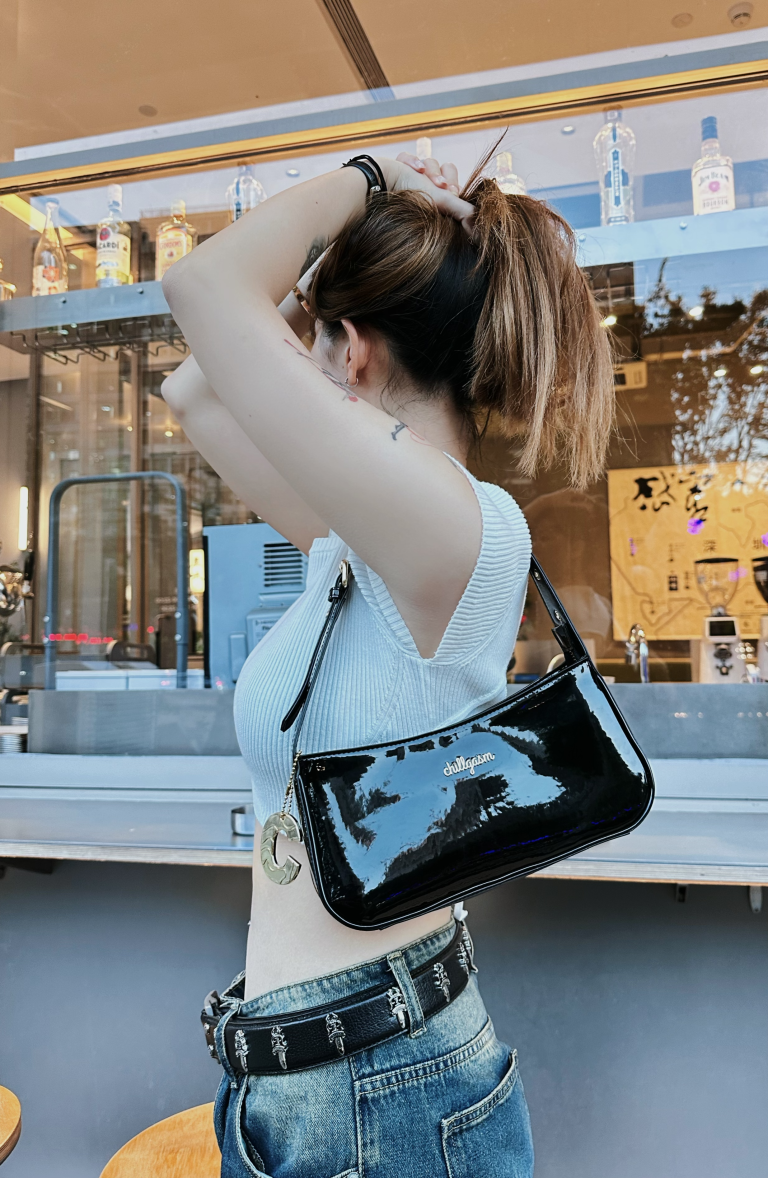 patent leather shoulder bag