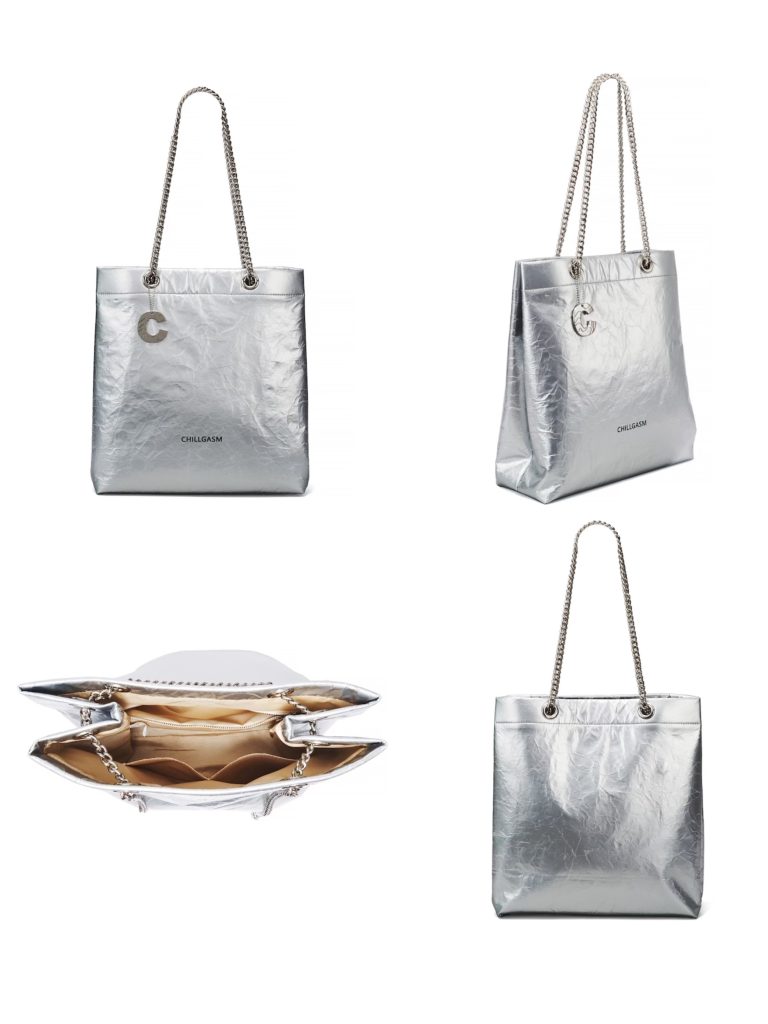 silver tote bag